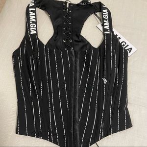 I Am Gia corset + skirt | xxs | black pinstripe